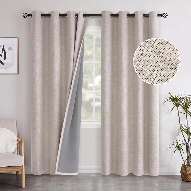 YoungsTex Beige Linen Blackout Curtains 84 Inch Length for Living Room, Thermal Insulated Winter Drapes with Grommet Room Darkening Thick Privacy for Bedroom Windows, 2 Panels, 52 X 84 Inch - Image 1